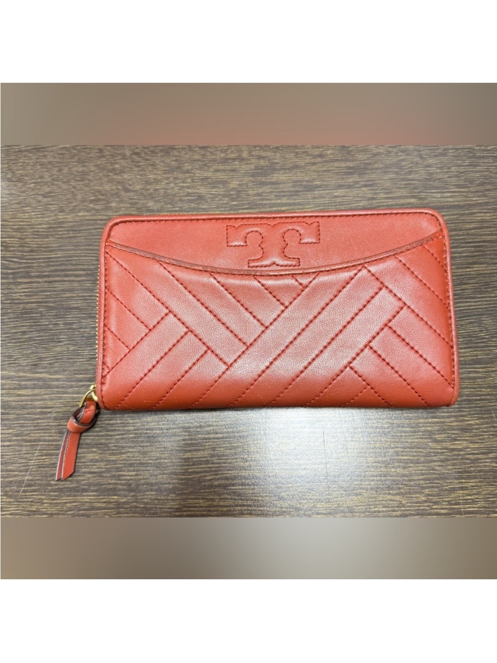 Tory Burch Quilted Zip Wallet in Rust GUC
